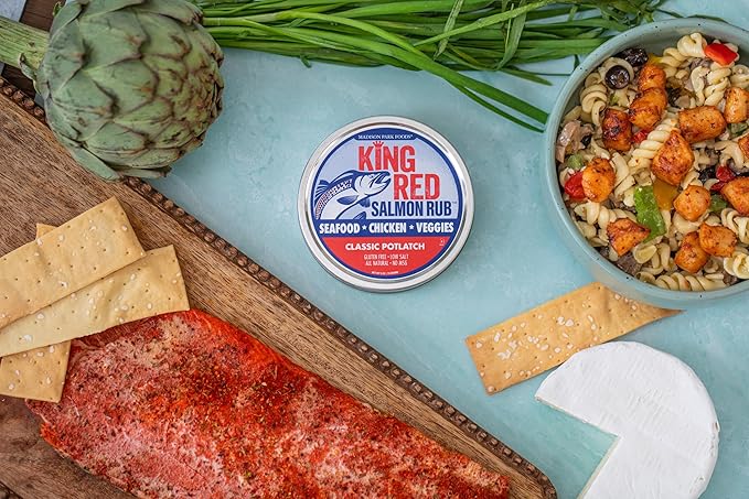 2-King Red Salmon Rub-Classic Potlatch Seasoning Dry Spice Blend-Fish Seafood-All Natural, Gluten Free, Low Salt, No MSG-Madison Park Foods, 3 oz Tin