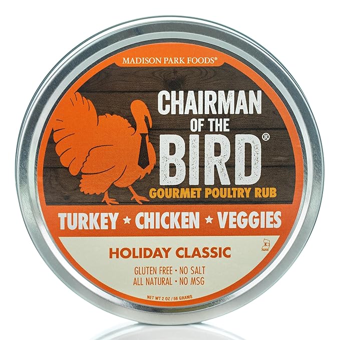 Chairman of the Bird Gourmet Turkey Rub Seasoning ??Citrus-Herb Spice Blend ??Orange, Cranberry, Rosemary, Sage ??Roast, Grill, Smoke ??Natural, Gluten-Free, No Salt - 2oz Fresh-Sealed Pouch in Tin