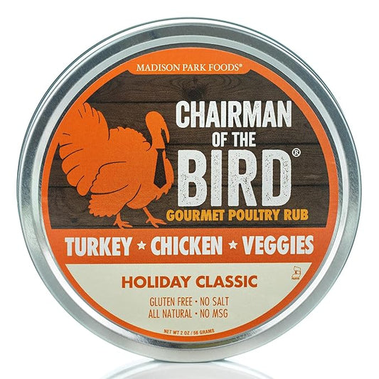 Chairman of the Bird Gourmet Turkey Rub Seasoning ??Citrus-Herb Spice Blend ??Orange, Cranberry, Rosemary, Sage ??Roast, Grill, Smoke ??Natural, Gluten-Free, No Salt - 2oz Fresh-Sealed Pouch in Tin