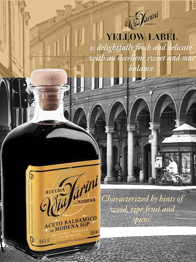 Via Farini Yellow Label Aceto Balsamico Di Modena IGP Aged Artisan Italian Balsamic Wine Vinegar 8.45 Fl Oz
