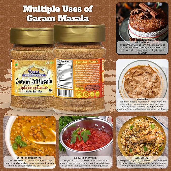 Rani Garam Masala Indian 11-Spice Blend 3oz (85g) PET Jar ~ All Natural, Salt-Free | Vegan | No Colors | Gluten Friendly | NON-GMO | Kosher | Indian Origin