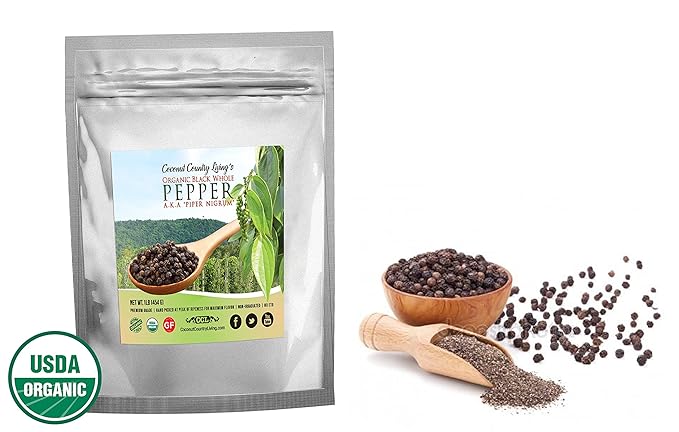 Organic Whole Black Peppercorns for Grinder Refill - 16 oz / 1 lb, Premium Whole Black Pepper Packed Fresh, Aromatic and Flavourful Spice, Non-GMO, Fair Trade