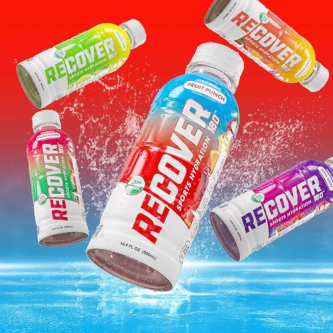 RECOVER 180 Organic Sports Hydration Drink, No Sugar Added, 20 Calorie Sports Beverage, Organic Flavors With Vitamins, Potassium-Packed Electrolytes (16.9 Fl Oz (Pack of 12), Variety Pack)