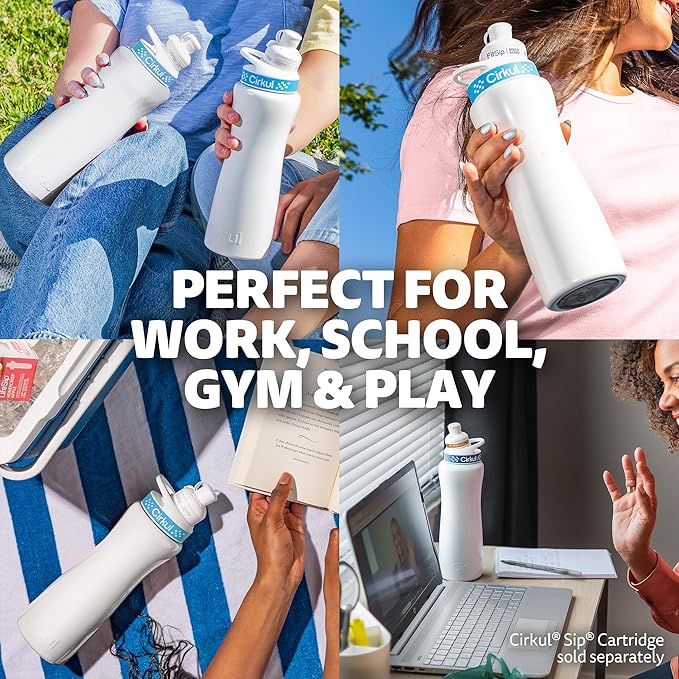 Cirkul 32oz. Matte Periwinkle Stainless Steel Water Bottle Starter Kit with Periwinkle Lid, 2 Flavor Cartridges (1 LifeSip Blackberry Blueberry, 1 GoSip Berry Blue Punch) No Sugar, Zero Calorie Drink Mix
