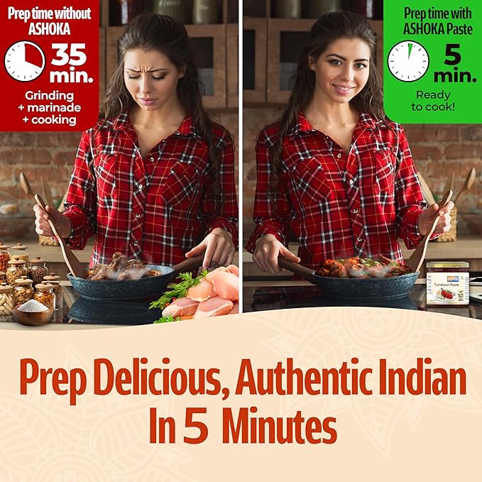 Ashoka Authentic Indian Tandoori Paste | Vegan | Kosher | Gluten-Free | Great for Chicken Tikka, Cheese Tikka, BBQ | Easy-to -Use Cooking Spice Paste | Since 1932 | 200 Grams (Pack of 4)