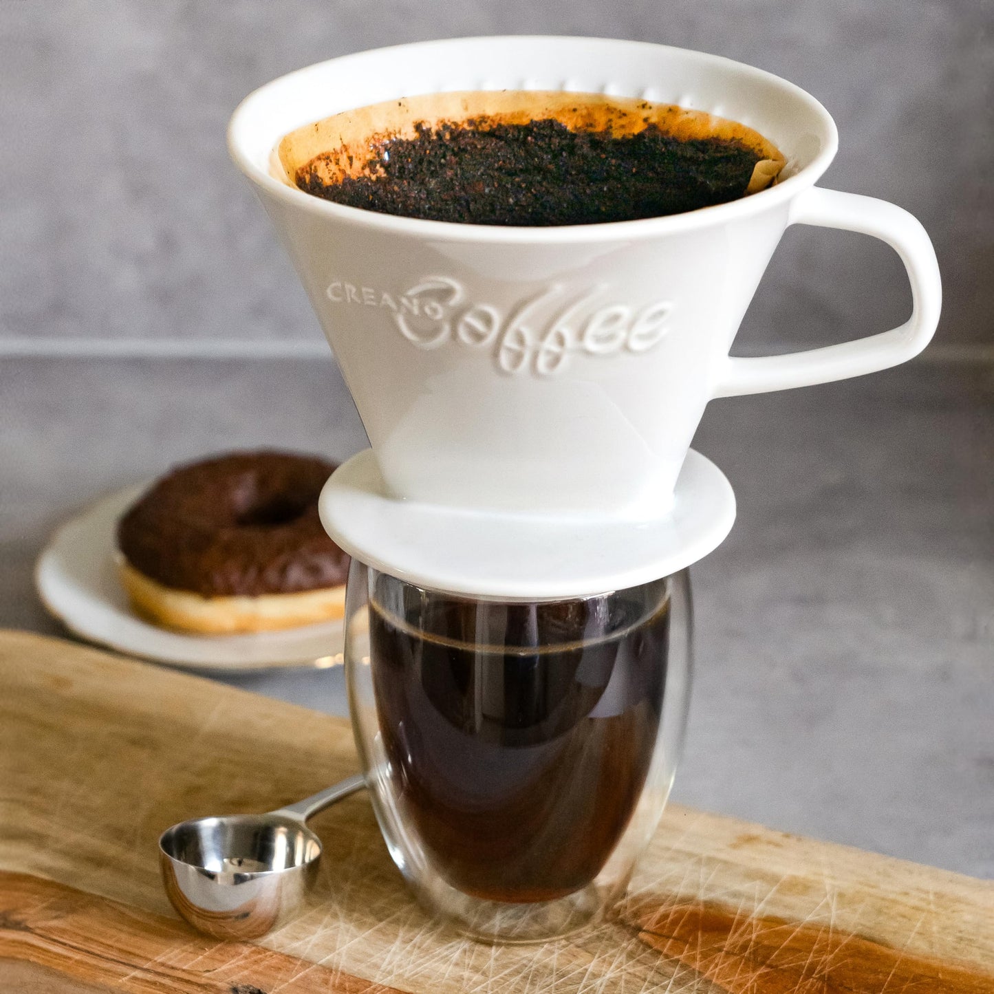 Creano Porcelain Coffee Dripper Stone Grey - Ceramic Cone Brewer - Pour Over Coffee Maker for