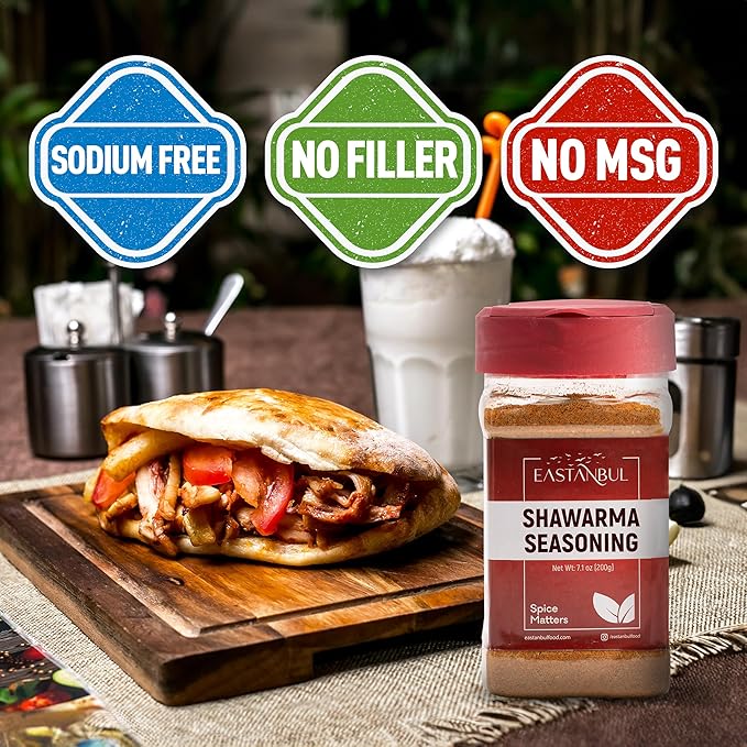 Eastanbul Shawarma Seasoning, 7.1oz, Shawarma Spice Blend, All-in-One Baharat Spice Blend of Middle Eastern & Mediterranean Seasonings, Perfect for Meat, Vegetables and Chicken, Sodium Free