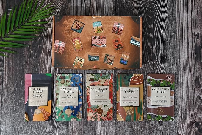 BBQ Seasoning and Rub Gift Set - BBQ Seasonings and Spices for Cooking with the Grill - Gourmet Spice Set: Bacon Salt, Harissa, Umami Mushroom Powder, Coffee Rub, Tuscan Grill