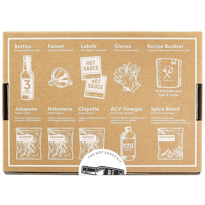 Unique Gift for Men, Deluxe Hot Sauce Making Kit, 3 Varieties of Chili Peppers, Gourmet Spice Blend, 3 Bottles, 16 Fun Labels, Make your own sauce, Nice Gift For Dad, Brother, Uncle, Guys. (Deluxe Kit)
