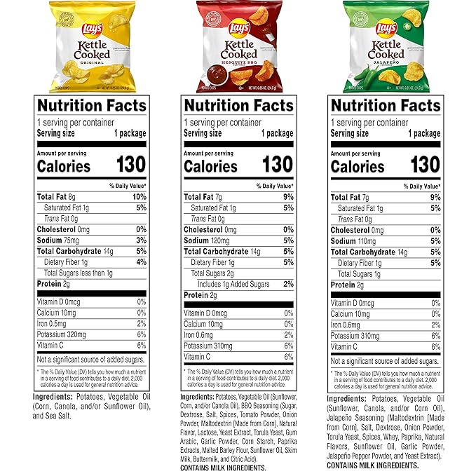 Lay's Kettle Cooked Potato Chips, Variety Pack, 0.85 Ounce (Pack of 40)