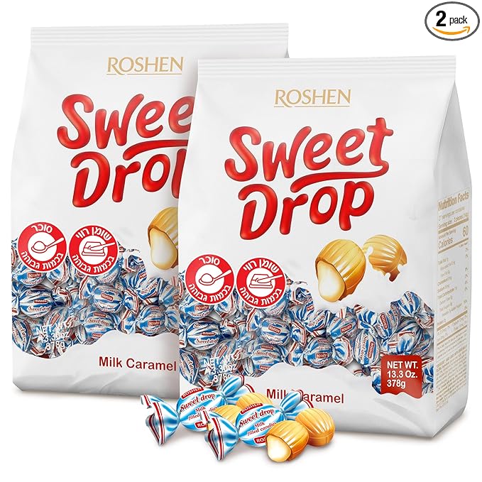Roshen Caramel Candy Sweet Drop with Milky Filling, Delicious, Flavorful Sweets 378gr/13.33oz Pack of 2
