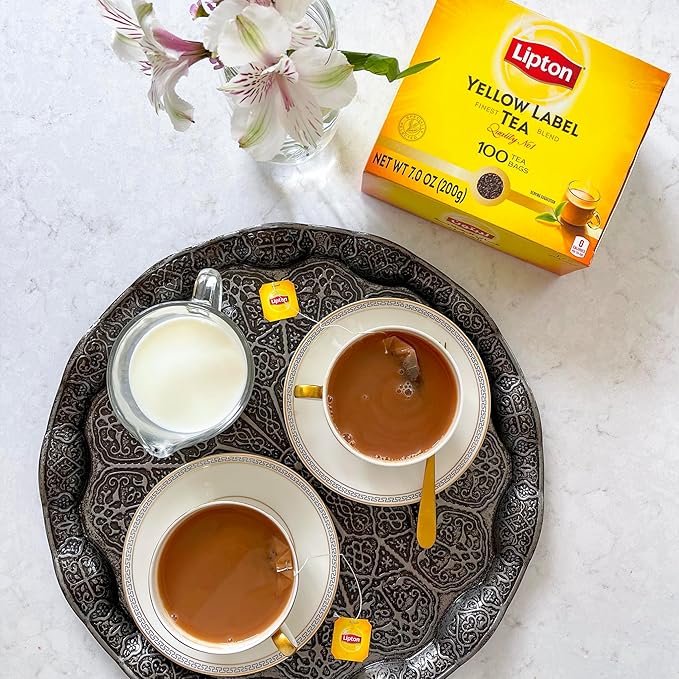 Yellow Label Tea | Lipton Tea Bags | International Blend | Black Tea | Unsweetened Instant Chai | 200 Grams (Pack of 4)