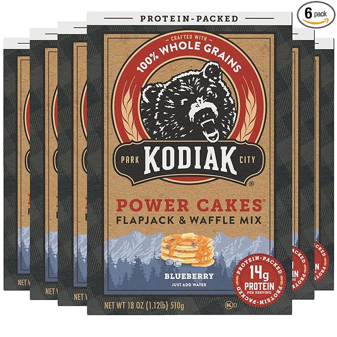 Kodiak Cakes Power Cakes Protein Pancake Mix & Waffle Mix - 100% Whole Grain - Blueberry (Pack of 6)
