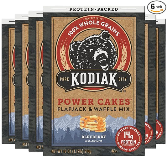 Kodiak Cakes Power Cakes Protein Pancake Mix & Waffle Mix - 100% Whole Grain - Blueberry (Pack of 6)