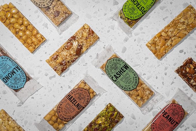 South 40 Snacks Crunchy Nut Bars, Mix of 6 Variety Pack, Touch of Honey, Natural Protein (40g Bar, Pack of 12)
