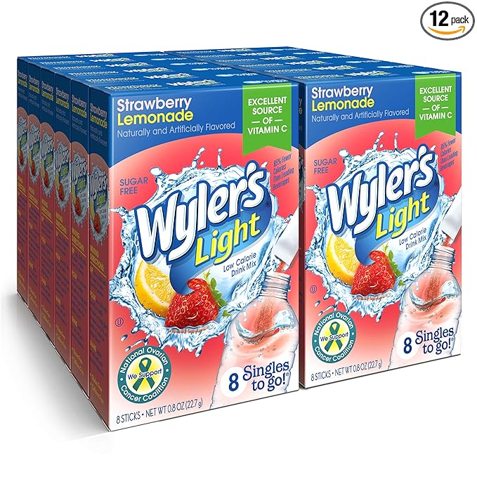 Singles T棘 Go Powder Packets, W逵ter Drink Mix, Strawberry Lemonade, 96 Singl筠 Servings (Pack of 12) Strawberry Lemonade