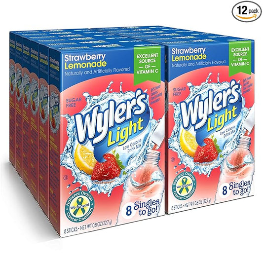 Singles T棘 Go Powder Packets, W逵ter Drink Mix, Strawberry Lemonade, 96 Singl筠 Servings (Pack of 12) Strawberry Lemonade