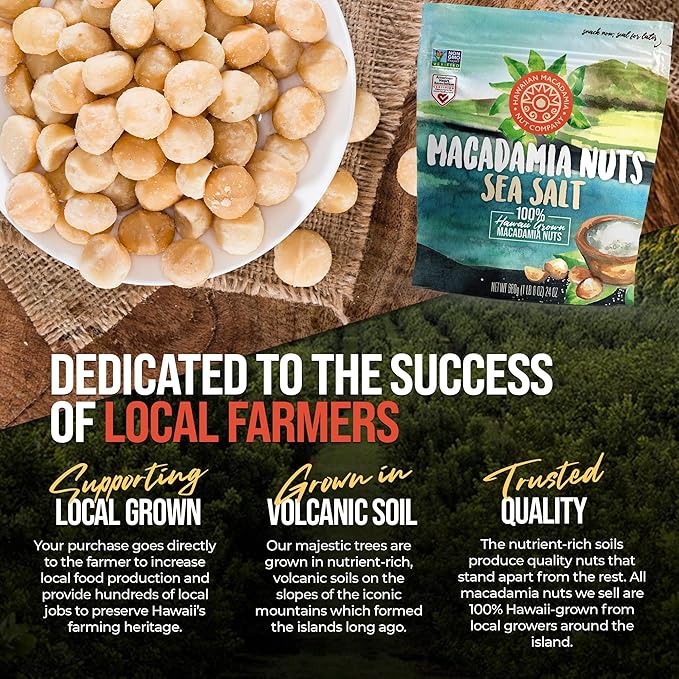 Hawaiian Macadamia Nut Company Dry Roasted Macadamia Nuts with Sea Salt 24 Oz, Source of Fiber, Gluten-Free and Certified Non-GMO, Premium Quality, Crunchy and Delicious