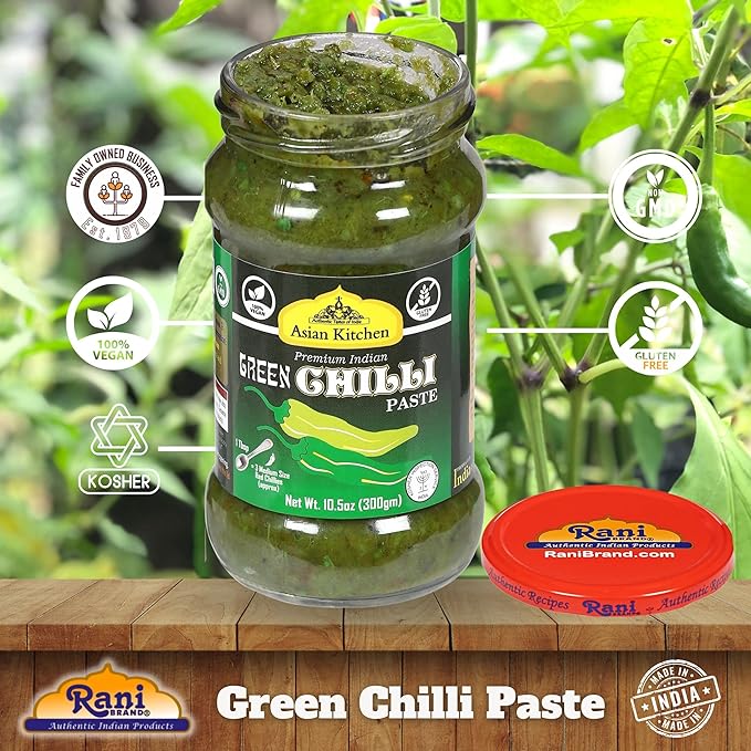 Asian Kitchen Green Chilli Cooking Paste 10.58oz (300g) Glass Jar ~ Vegan | Gluten Free | NON-GMO | No Colors | Indian Origin