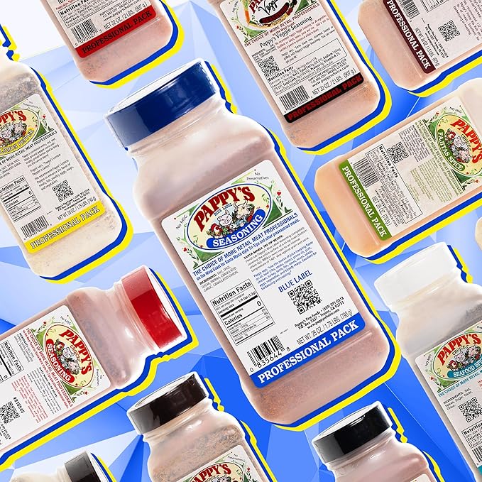Pappy's Choice Seasonings - Less Salt. Perfect for bbq and smoked brisket, steak, beef, chicken, fajita, hogs, rib, seafood, bagel, popcorn, jerk, pizza and more.