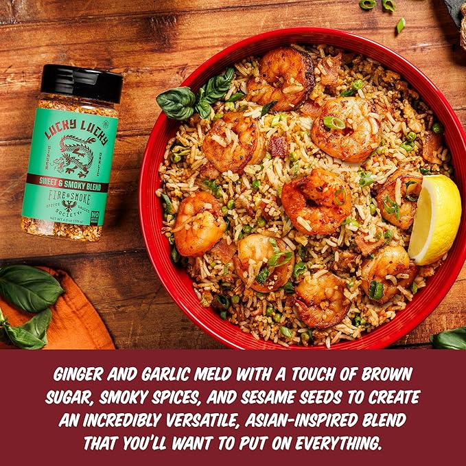 Fire & Smoke Lucky Lucky Asian Seasoning Blend | Noodles, Stir Fry, Fried Rice Seasoning | Garlic, Ginger, Smoky Spices, | M, 6 oz