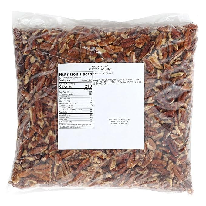 Raw Pecans Unsalted, 2 Pound Bag of Pecan Pieces, Chopped Pecans for Cooking, Baking & Snacks. Healthy Snack for Adults