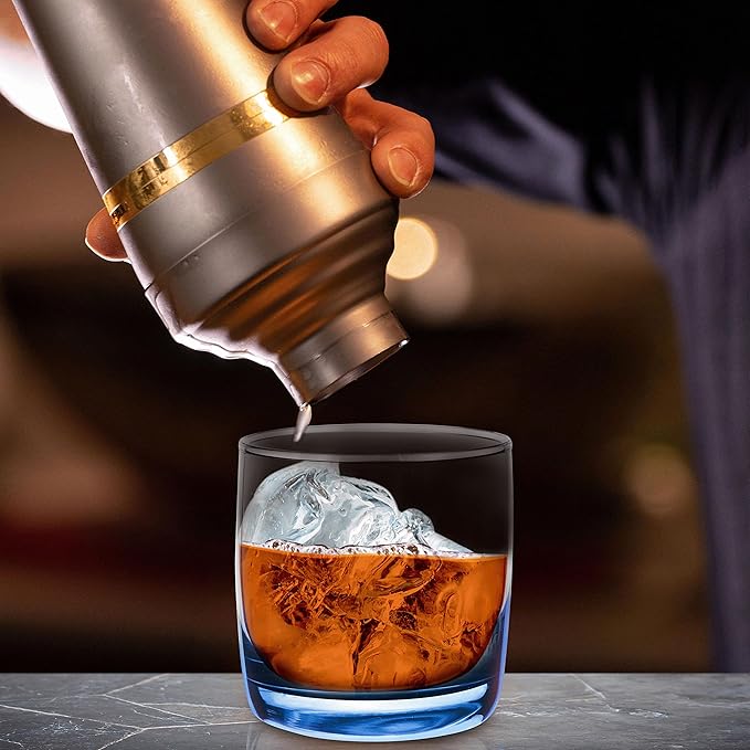 DISCOUNT PROMOS Whiskey Glasses 10 oz Set of 10, Bulk Pack - Heavy Base Old Fashioned Glass, Perfect for Scotch, Bourbon, Whiskey, Cocktail - Blue Bottom Color