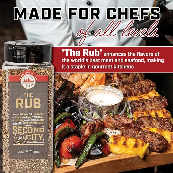 The Rub Seasoning for Steaks, Burgers, Fish, Chicken, and Veggies 10oz 2-pack, A Seasoning Blend of Zesty Garlic Pepper, Rich With Exotic Porcini Mushrooms and Tellicherry peppers For Meats and Seafood - by Second City Prime