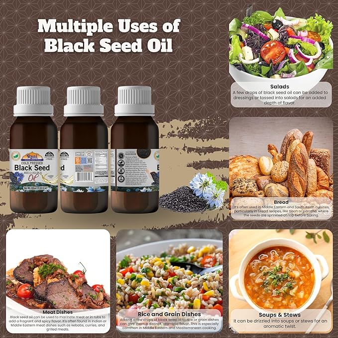 Rani Pure Black Seed (Nigella, Kalonji) Oil 3.38 Fl oz (100ml) Cold Pressed ~ 100% Cholesterol Free | All Natural | Gluten Free | NON-GMO | Kosher | Vegan | Indian Origin