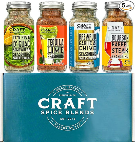 Craft Spice Blends Happy Hour Seasoning 4-Pack Gift Set - Top Shelf Spices Raising the Bar on Flavor - Spice Blends for Beef, Chicken, Fish and More - Father's Day, Birthday, Anniversary - All Natural, Crafted in the USA