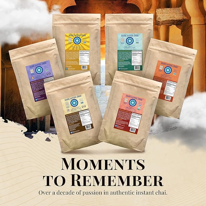 Blue Lotus Chai - Star Anise Masala Chai - Makes 530 Cups - 1 Pound Bulk Bag Masala Spiced Chai Powder with Organic Spices - Instant Indian Tea No Steeping - No Gluten