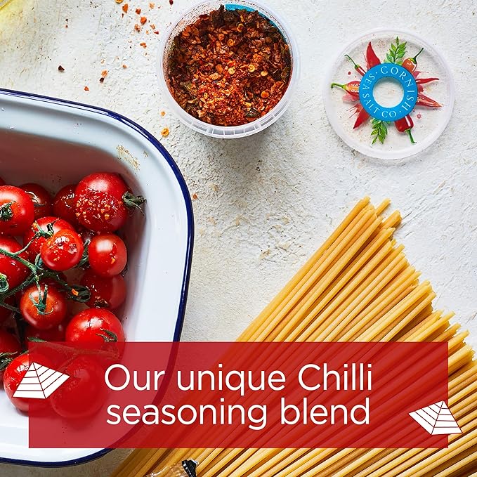 Cornish Sea Salt Chili Hit Seasoning | Cooking & Hydration | Hand-Harvested in Celtic Waters | 1.8 oz Resealable Tub (Pack of 2)