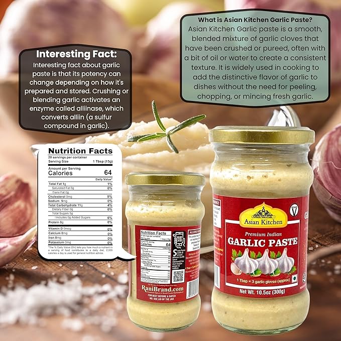 Asian Kitchen Garlic Cooking Paste 10.5oz (300g) Glass Jar ~ Vegan | Gluten Free | NON-GMO | No Colors | Indian Origin