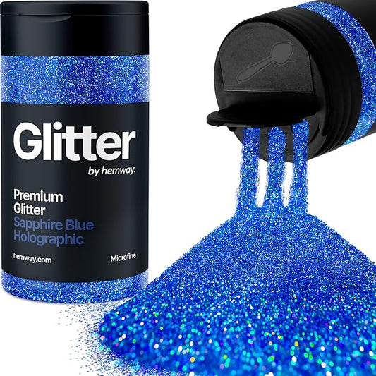 Hemway Premium Glitter Shaker - Sapphire Blue Holographic | 125g Microfine Metallic Flake Sequins for Resin & Epoxy Crafts | Craft Supplies for Tumblers, Festival, Art