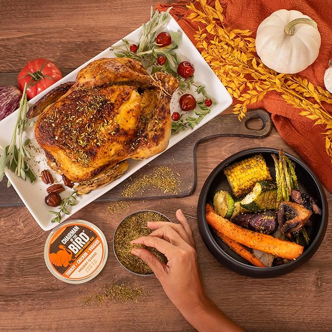 Chairman of the Bird Gourmet Turkey Rub Seasoning ??Citrus-Herb Spice Blend ??Orange, Cranberry, Rosemary, Sage ??Roast, Grill, Smoke ??Natural, Gluten-Free, No Salt - 2oz Fresh-Sealed Pouch in Tin