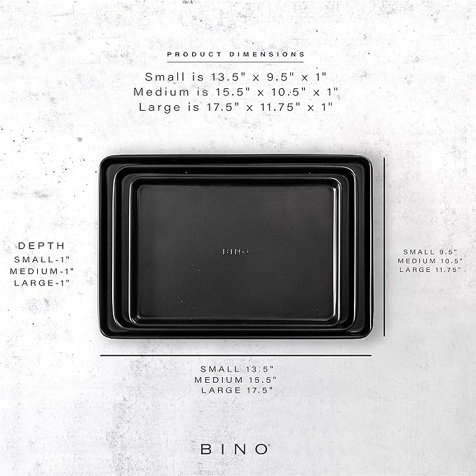 BINO Bakeware Nonstick Cookie Sheet Baking Tray Set, 3-Piece - Black | Non Stick Baking Pans Set | Carbon Steel Tray Bakeware Sets | Oven Safe | Cookie Sheet Pans | Food-Safe