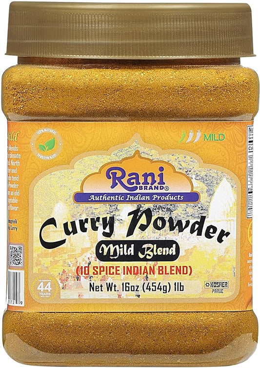 Rani Curry Powder Mild (10-Spice Authentic Indian Blend) 1lb (454g) PET Jar ~ All Natural | Salt-Free | NO Chili or Peppers | Vegan | No Colors | Gluten Friendly | NON-GMO | Kosher | Indian Origin