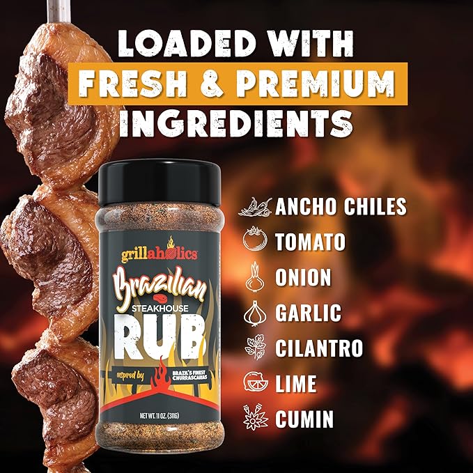 Grillaholics Steak Rub ??Brazilian Steakhouse Style Churrasco Seasoning for BBQ, Grilling & Smoking ??Bold Blend for Picanha, Ribeye, Beef, Pork & Chicken