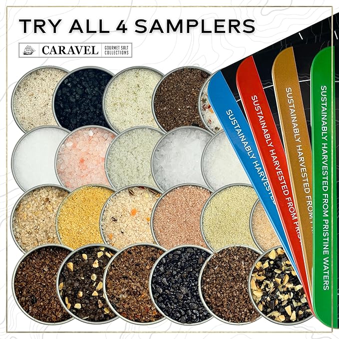 Infused Sea Salt Sampler Set, Finishing Salt for Seasoning, Gourmet Cooking Gift and Spice Variety Pack for Special Occasions, 0.5 oz x Bundle of 6 Flavored Salts - Caravel Gourmet Salt