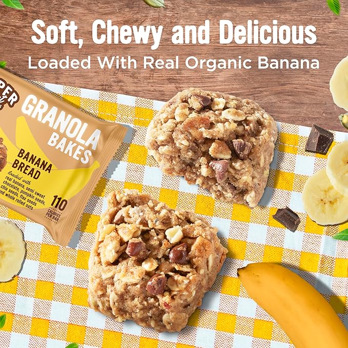 Cooper Street Banana Bread Granola Bakes (48 Count) ??Individually Wrapped Soft and Chewy Granola Bars Bulk ??Dairy, Soy, Peanut and Tree Nut Free - Perfect As Healthy Bulk Office or Classroom Snacks