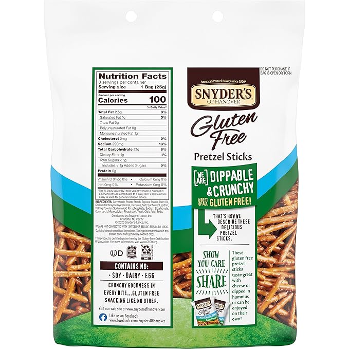 Snyder's of Hanover Gluten Free Pretzel Sticks, 100 Calorie Individual Packs, 8 Ct (Pack of 2)