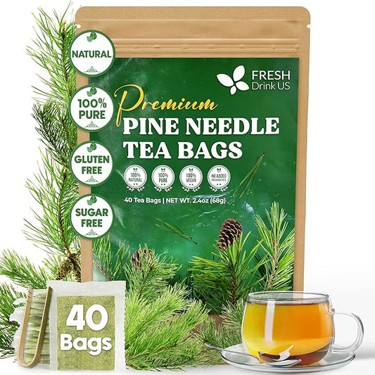 FreshDrinkUS, Pine Needle Tea Bags ??40 Tea Bags, Naturally Caffeine-Free, Refreshing Herbal Tea, Wild-Harvested Pine Leaves, Aromatic and Soothing ??Non-GMO & Eco-Friendly Packaging