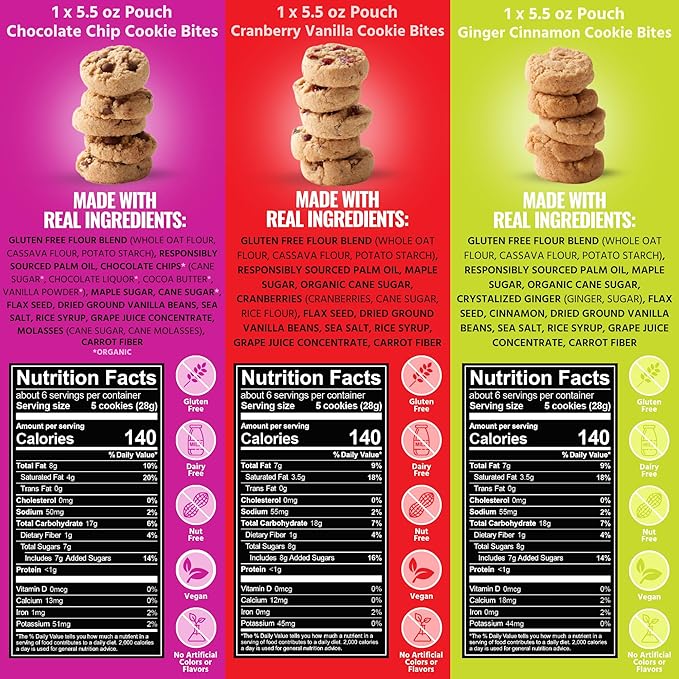 Every Body Eat Crunchy Cookie Bites, Gluten & Dairy Free, Vegan, School Lunch Snacks, (5.5 Ounce (Pack of 3), Variety Pack)