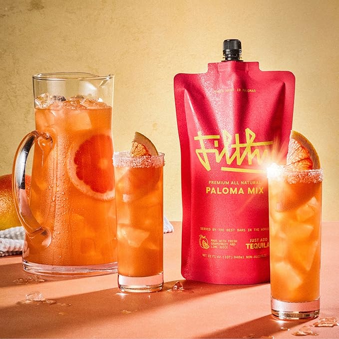 Filthy Paloma Mix, Premium Cocktail Mixer, All-Natural, Non-GMO, Vegan & Gluten-Free, Made with Fresh Ruby Red Texas Grapefruit & Florida Lime Juice, Organic Agave Nectar, 32 Oz Pouch
