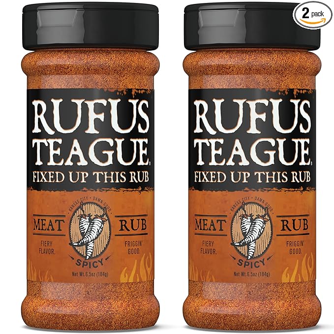 Rufus Teague Spicy Meat Rub, 2 Pack, Premium Barbecue Seasoning & Dry Rub for Smoking and Grilling, Award-Winning Flavor for Beef, Pork & Chicken, Gluten-Free, 6.5 oz