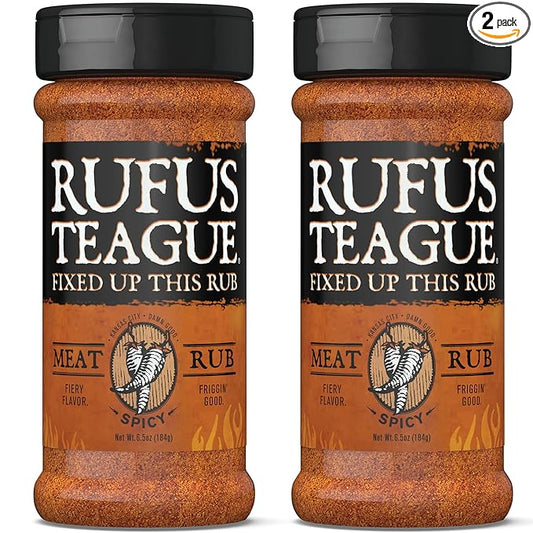 Rufus Teague Spicy Meat Rub, 2 Pack, Premium Barbecue Seasoning & Dry Rub for Smoking and Grilling, Award-Winning Flavor for Beef, Pork & Chicken, Gluten-Free, 6.5 oz