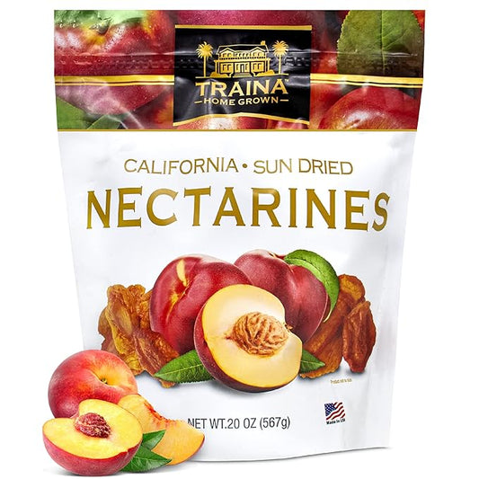 Traina Home Grown California Sun Dried Nectarines - Healthy & Non-GMO, Sweet Flavor, Sun Dried Fruit, No Sugar Added, Perfect Snack In Resealable Pouch (20 Oz)