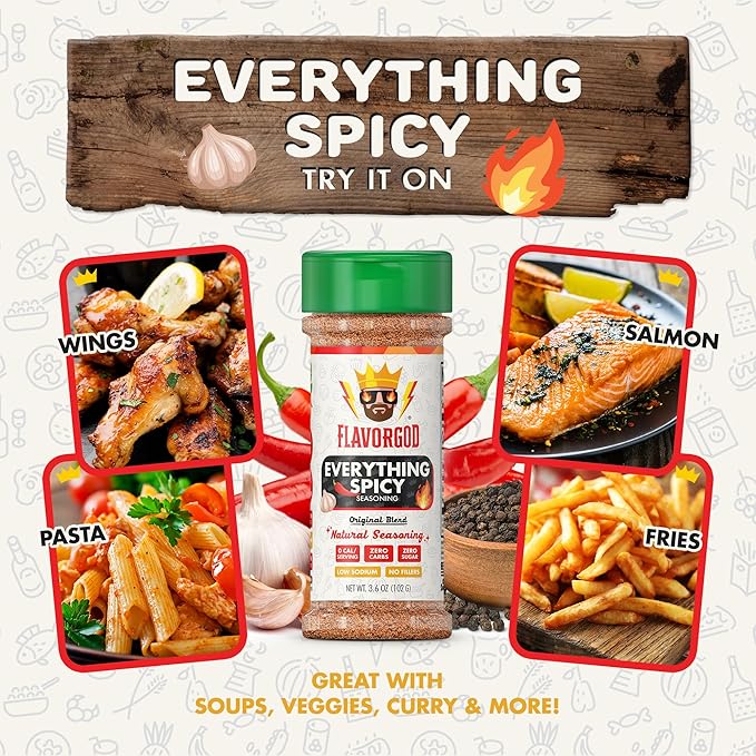 Everything Spicy Seasoning Mix, 2 Bottles by Flavor God - Premium All Natural & Healthy Spice Blend for Steak, Salad, & Chicken - Kosher & Low Sodium - Great Flavor Spices and Seasoning Gift
