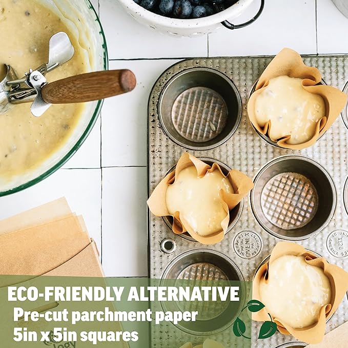 Zenlogy 5x5 Small Parchment Squares (300 sheets) - Unbleached, Non-stick, Pre-cut Parchment Paper- Ideal for Candy Wrappers, Liner Paper, Freezing and Storing, Separating, and Diamond Painting