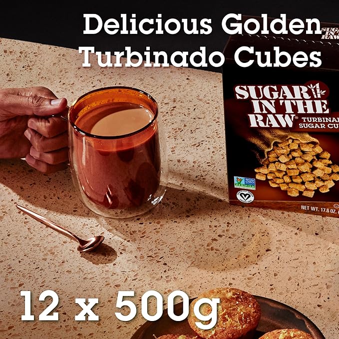 Sugar In The Raw Granulated Turbinado Cane Sugar Cubes, No Added Flavors or erythritol, Pure Natural Sweetener, Hot & Cold Drinks, Coffee, Vegan, Gluten-Free, Non-GMO, 25 Counts (12-Pack)